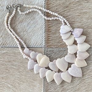 Vintage Hand-Carved Heart Cow Bone Beaded Double-Strung Necklace